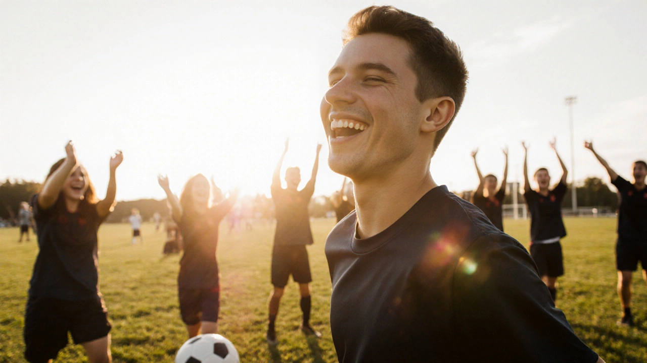 A teenager playing soccer with friends, representing the healthy, active lives of IVF-conceived children.