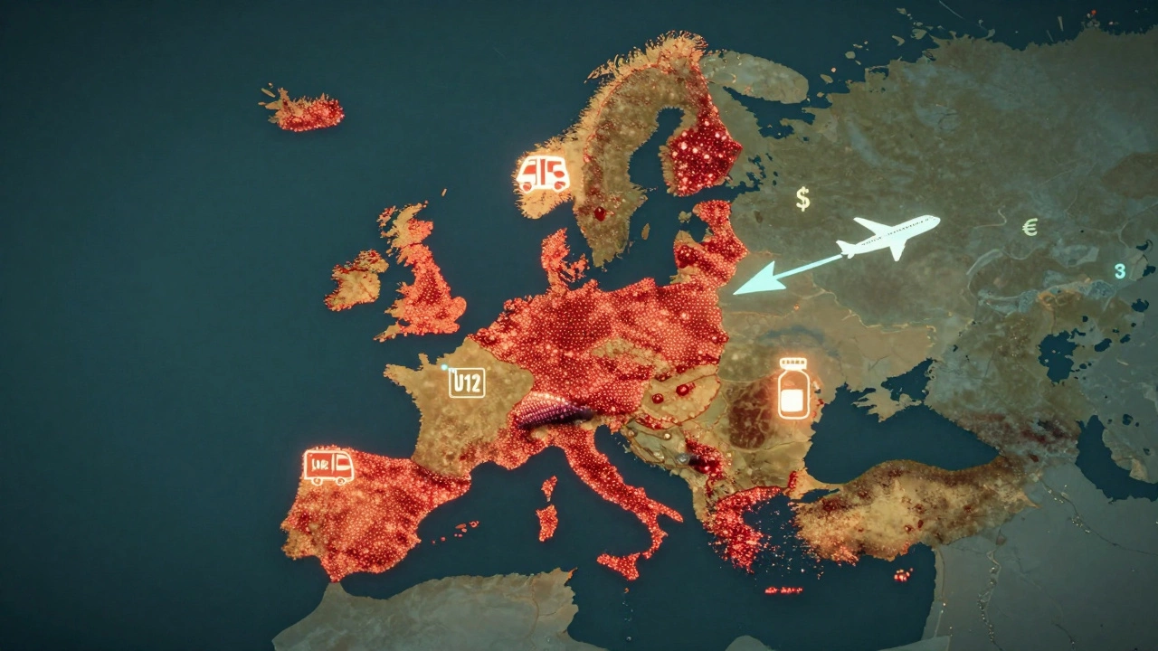 A conceptual map showing emergency care access and cost differences between the U.S. and Europe.