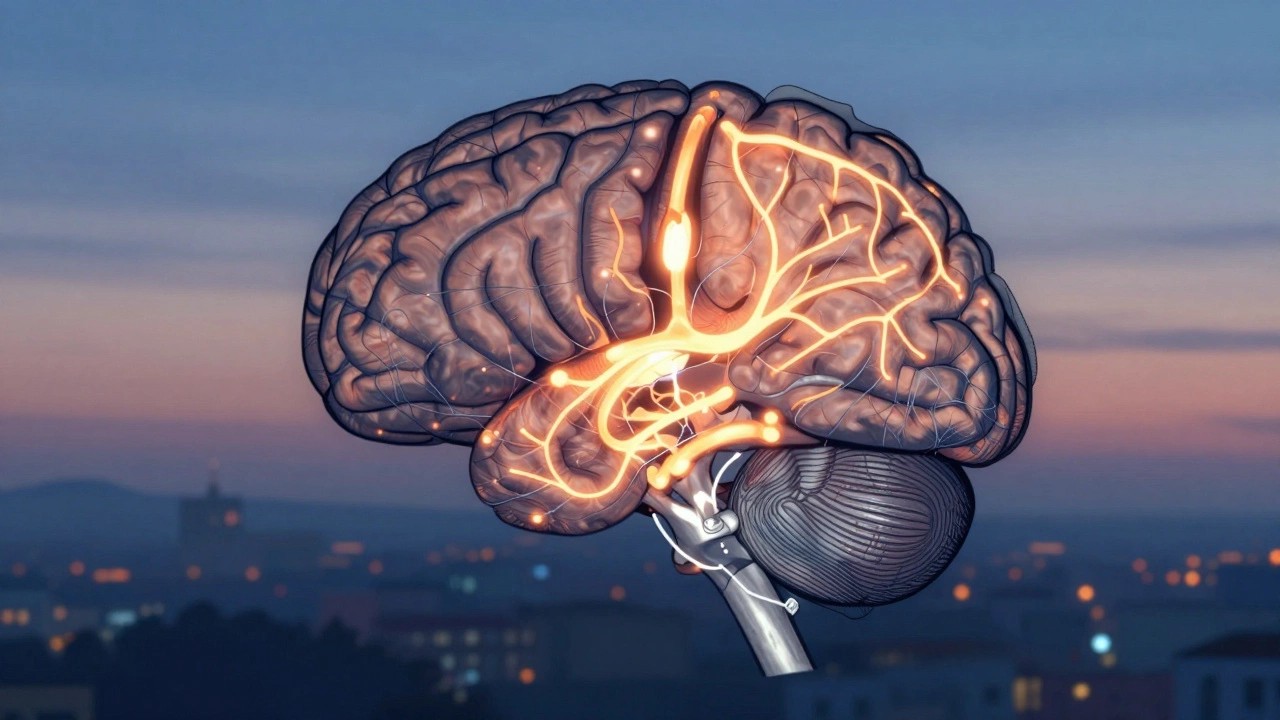 A brain scan showing reduced fear activity and increased rational thinking after therapy.