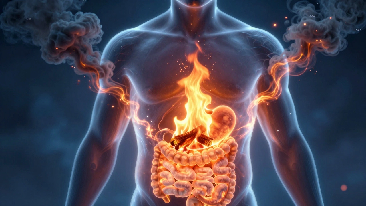 Illustration of digestive fire burning brightly inside the body