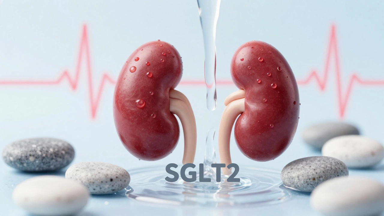 Conceptual art of kidneys filtering sugar with heart health motif