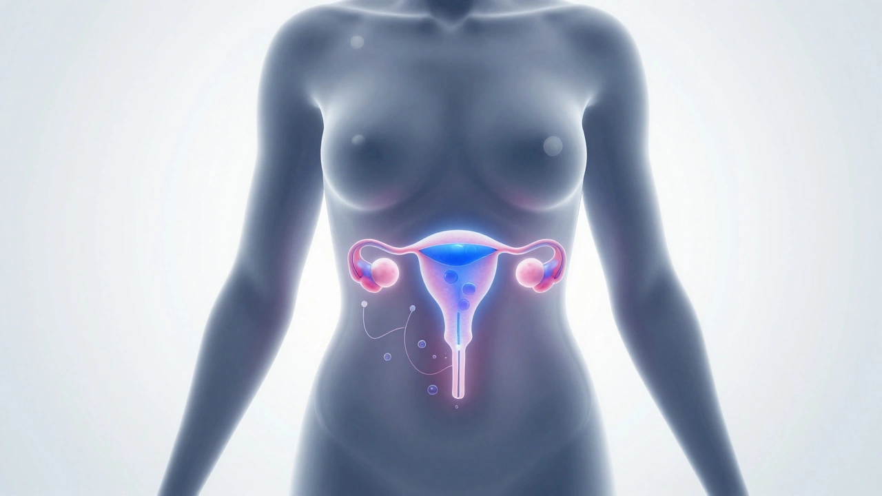 Illustration of swollen ovaries during IVF stimulation