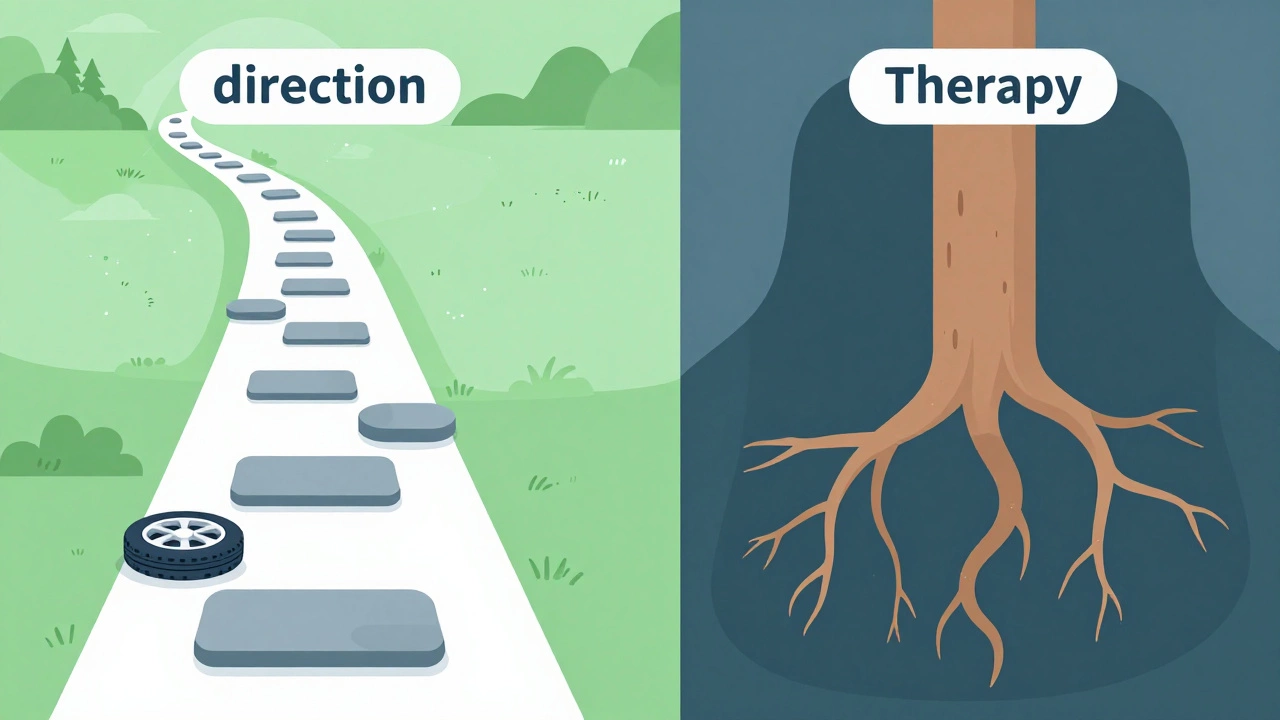 Illustration comparing counseling as path vs therapy as roots