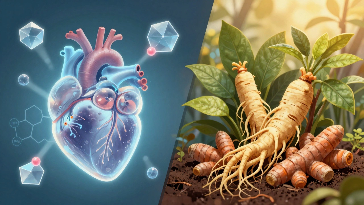 Split image showing mineral atoms and herbal plants like ashwagandha