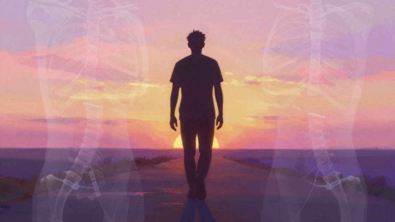 Silhouette of person walking at sunrise symbolizing post-surgery recovery