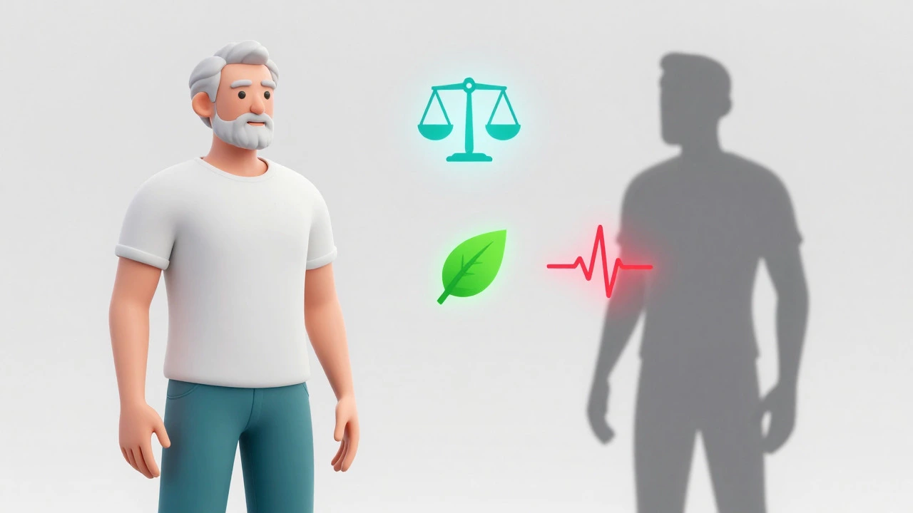Visual comparison of healthy aging versus frailty with health factor icons.