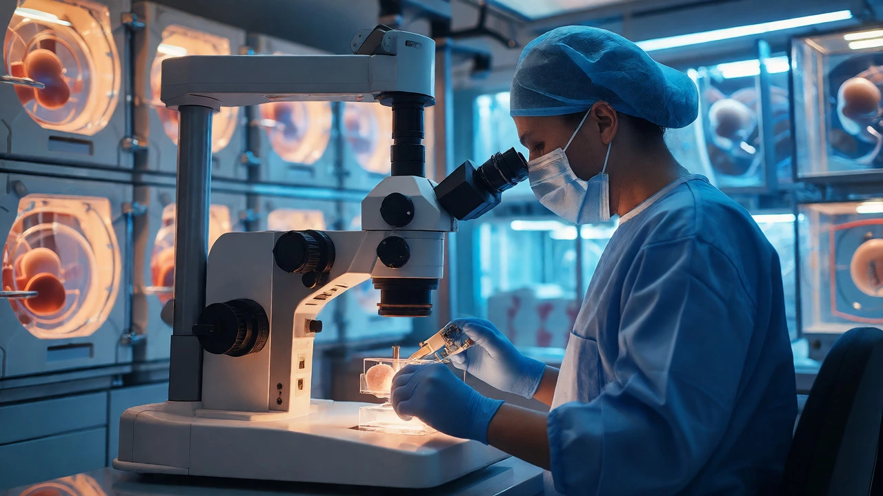 Embryologist working in a high-tech fertility lab