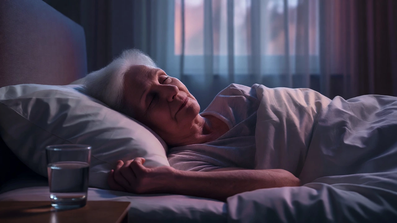 Older adult sleeping peacefully in a dark room to regulate stress hormones