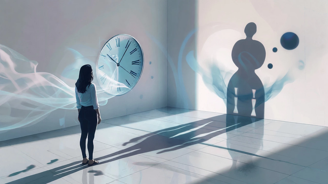Conceptual art of woman waiting during IVF two-week wait period